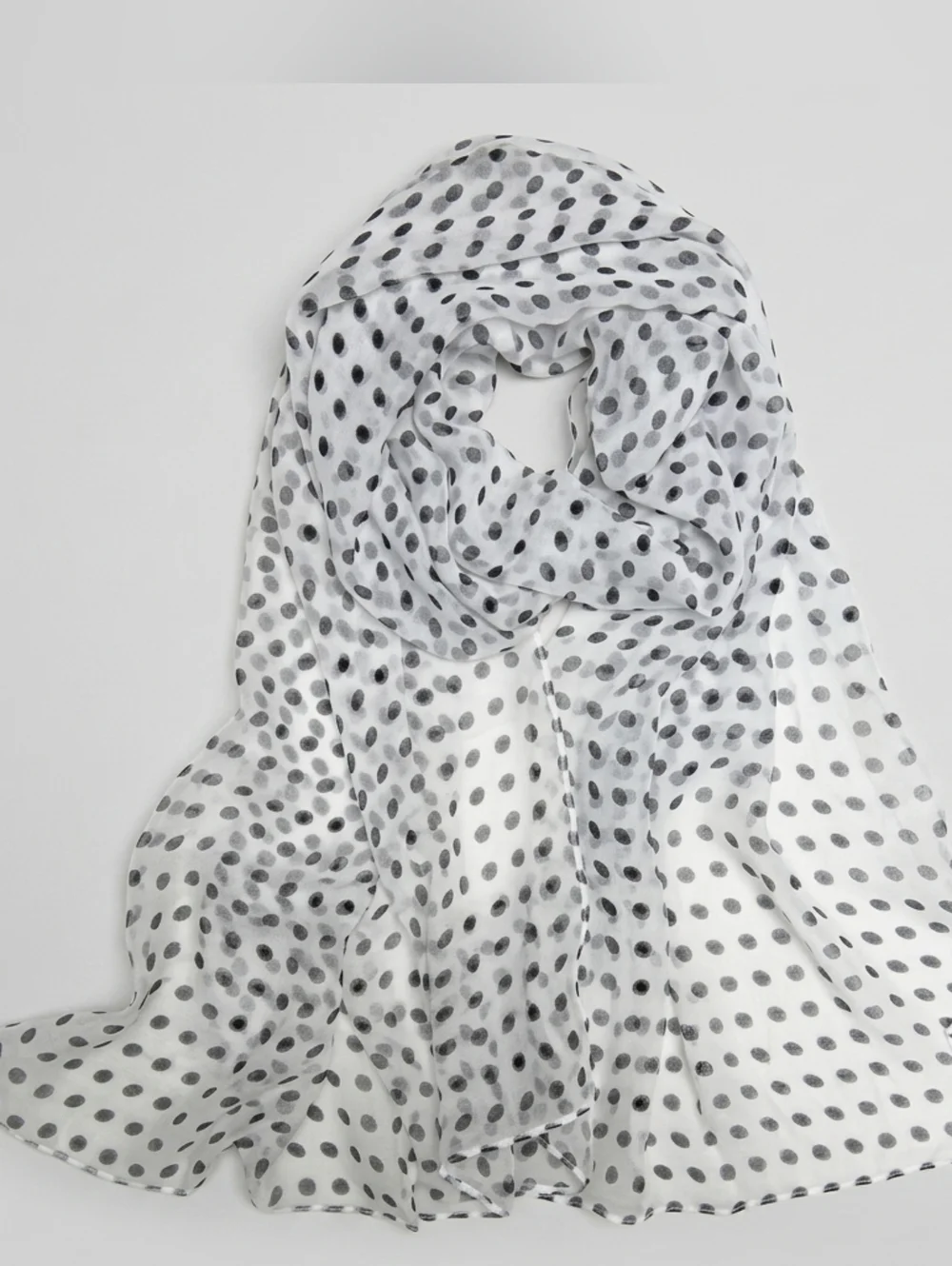 NWT Sheer Polka Dot Chiffon Scarf - White & Black - Lightweight Wrap 63